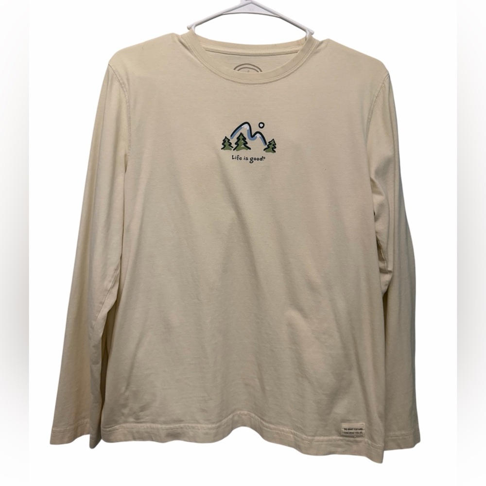 Life Is Good Cream Long Sleeve Shirt with Mountain Graphic